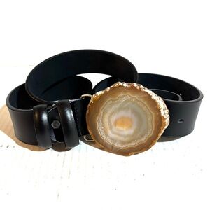 Handmade Black Leather Belt with Agate Buckle SM